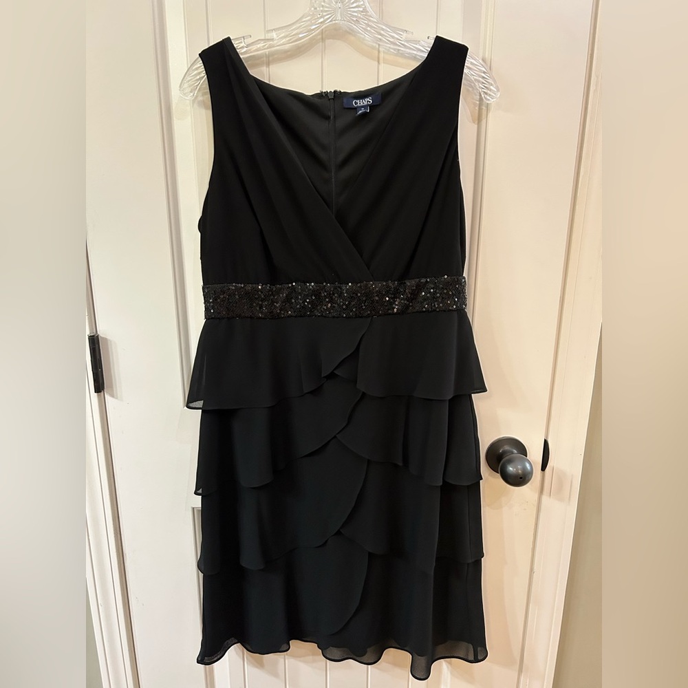 Chaps Black Layered Midi Dress